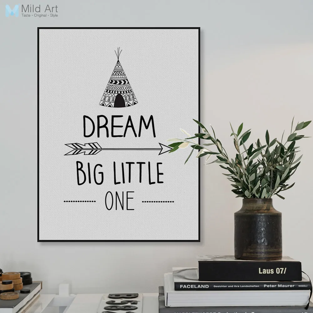 

Nordic Black White Motivational dream-big-little-oneCanvas Painting Kids Room Decor No Frame