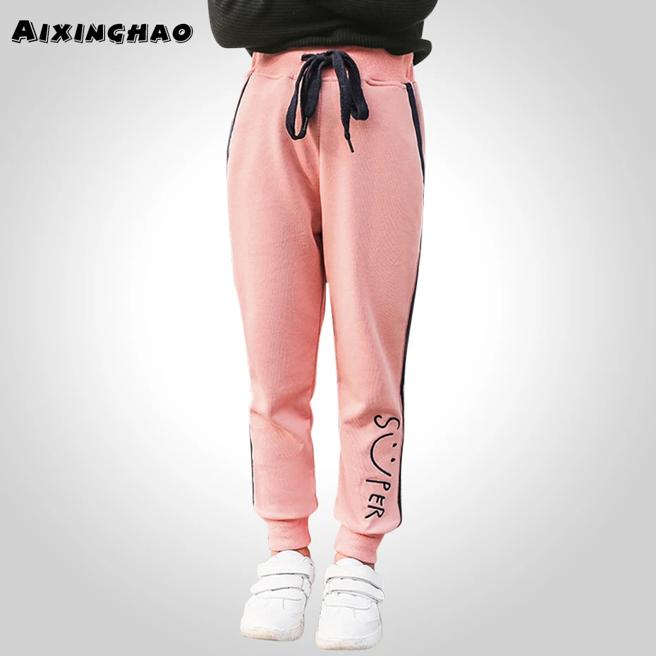 Aixinghao/штаны для девочек, весенне-осенние штаны для детей, детские штаны для подростков одежда с буквенным принтом для детей 6, 8, 10, 12, 14 лет