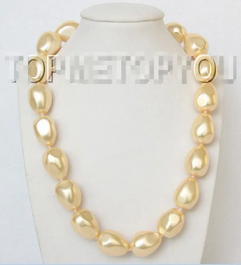 

FREE SHIPPING HOT sell new Style >>>>WOW 18" 20X16mm Baroque Champagne Faceted sea shell pearls necklace E1905