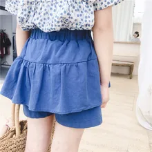 WLG/летние шорты для девочек; однотонные бежевые и синие шорты с оборками для девочек; Детские повседневные универсальные брюки для детей