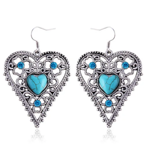 Vintage Designs Blue Rhinestone Stone Earrings Fashion Heart Shape Dangle Drop For Women Girls Style Accessories | Украшения и
