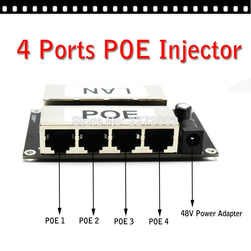 

4CH POE Injector for Surveillance IP Cameras Power over Ethernet Adapter DC 48V Plug IP Camera