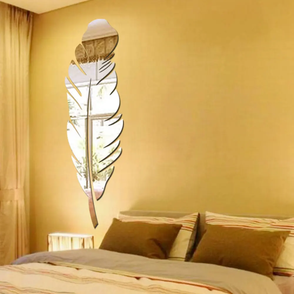

DIY Feather Shape Wall Stickers Mirror Effect Paster Ornament Office Background Decoration Fashion Creative Long Lasting