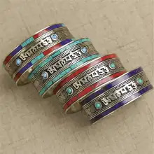 BB-460 Mantras Tibetanos Brazaletes de Piedras de Colores con incrustaciones de Cobre Manguito Abierto OM MANI PAD ME HUM