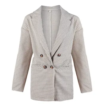 

2019 Autumn Winter Fashion Women Casual Long Sleeve Jackets Double Button Down Coat Ladies Casual Plaid Jackets Outwear