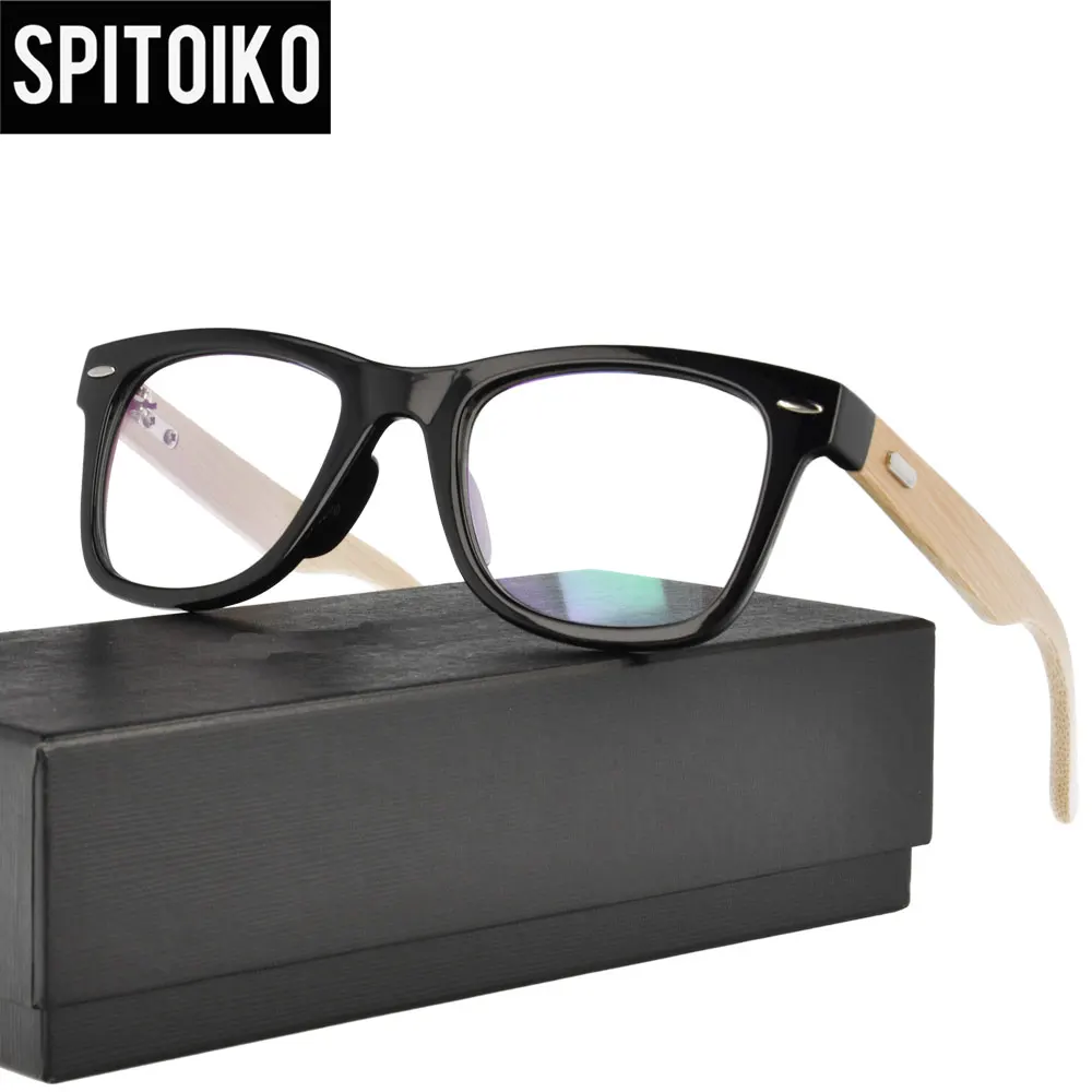 

SPITOIKO Plastic Optical Frame With Bamboo Temple Unisex Eyeglasses Spectacles Eyewear A6814