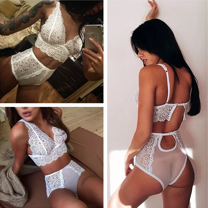 DeRuiLaDy Elegant Lace Bra Set Ultra-thin Seamless Deep V Bra Panties Set Hollow Out Transparent Sexy Lingerie Underwear Women
