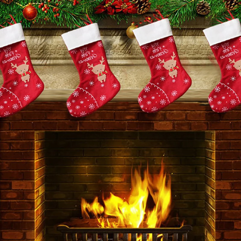

Lovely Large Christmas Stockings Gifts Cloth Santa Elk Socks Xmas Gift Bag For Children Fireplace Tree Christmas Decoration