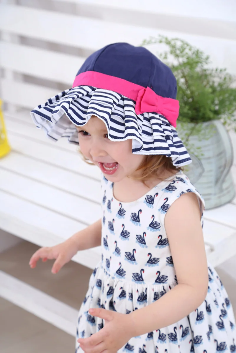 Rose Red Bow Baby Girls Hat Fashion Striped Bucket Hat For Girls Wide Brim Sun Cap Hat Spring Summer Panama Baby Girls Clothing (12)