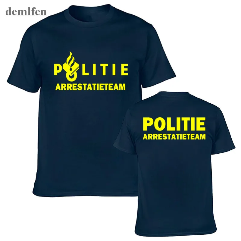 Голландская Полити полицейская футболка специальная спецназ блок силы мужские футболки Новинка короткий рукав Футболка хлопок топы тройники - Цвет: navy