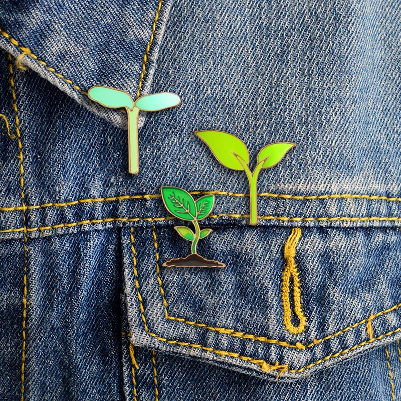 

Cartoon Green Seedling Brooch Saplings Leaves Tree Buds Branch Fresh Plant Enamel Pin Clothes Backpacks Badge For Friend