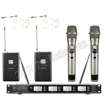 شراء4x100 قناة الرقمية اللاسلكية ميكروفون نظام مع استقبال 4 يده دينامية ميكروفون 2 Bodypack الارسال سماعة Mic