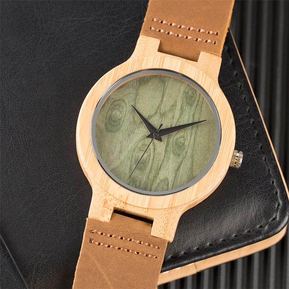 Nature Wood Watches for Men Women Bangle Bamboo Quartz Watch Man's Woman's Wristwatches Genuine Leather Strap Pattern relogio  (12)