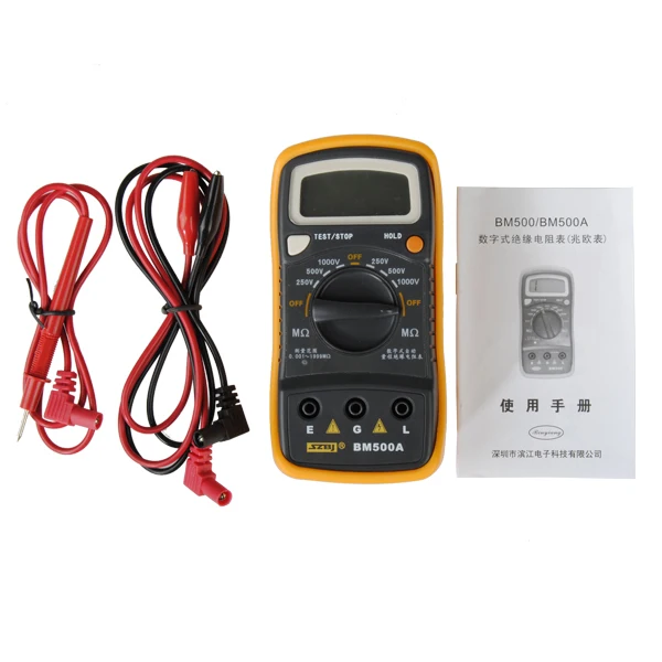 BM500A 1000 V 1999 M Цифровой Измеритель сопротивления изоляции Megohmmeter Megger мультиметр с красным и черным тестовым проводом