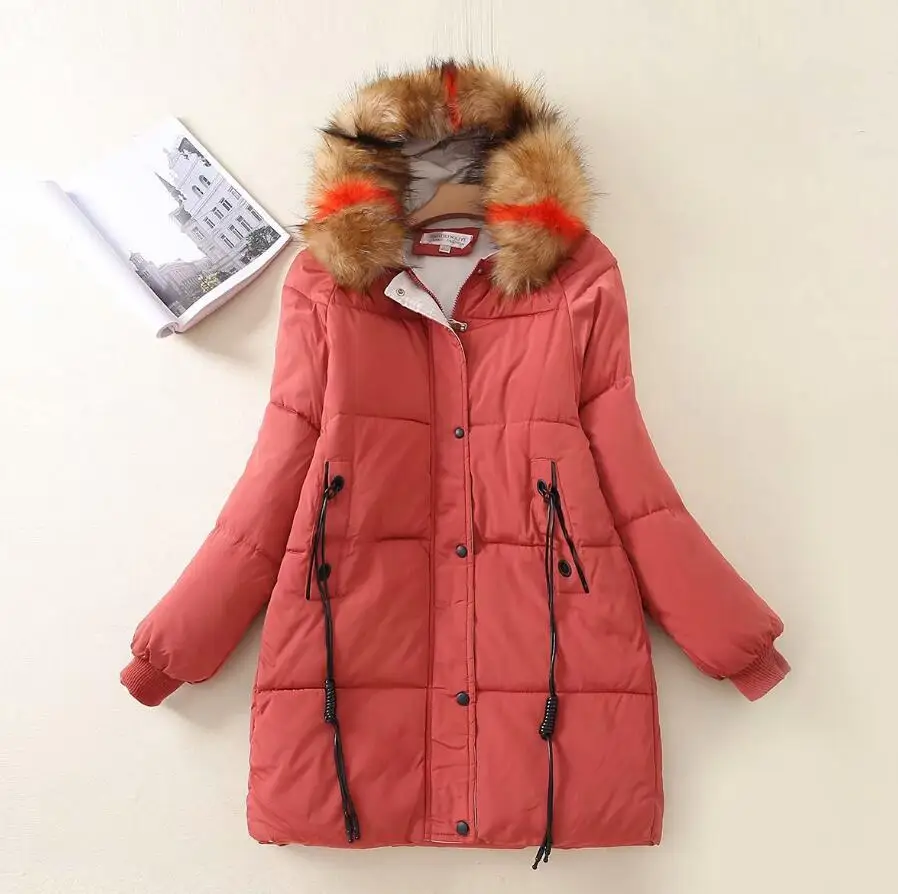 Зимняя Толстая цветная тонкая пуховая парка с большим мехом и капюшоном, зимнее женское теплое пальто, облегающее Женское пальто большого размера 3XL, теплая Длинная зимняя куртка