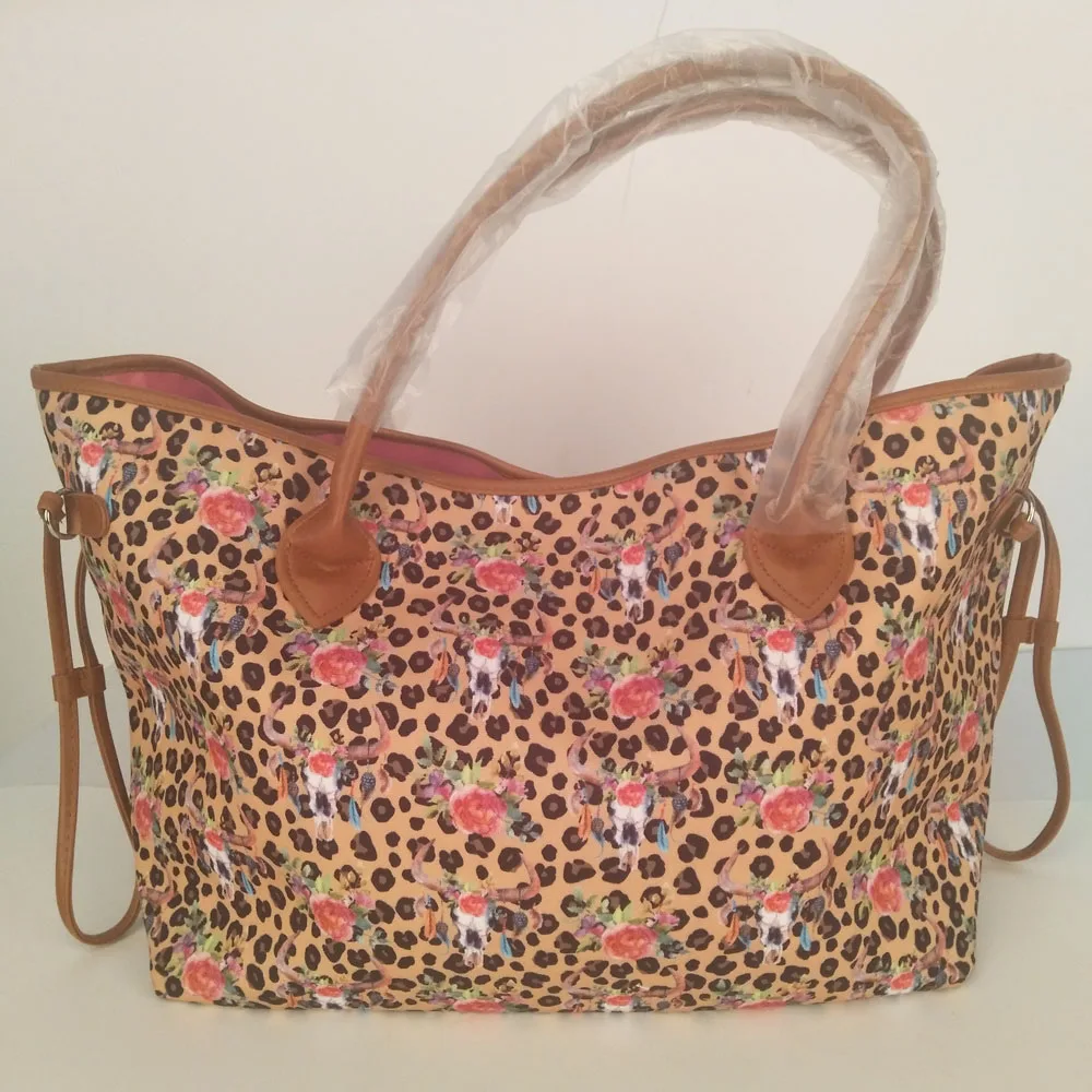 

2 Pcs Leopard Bullskull Tote Bag Bullskull Handbag Canvas Large String Bag DOM1209