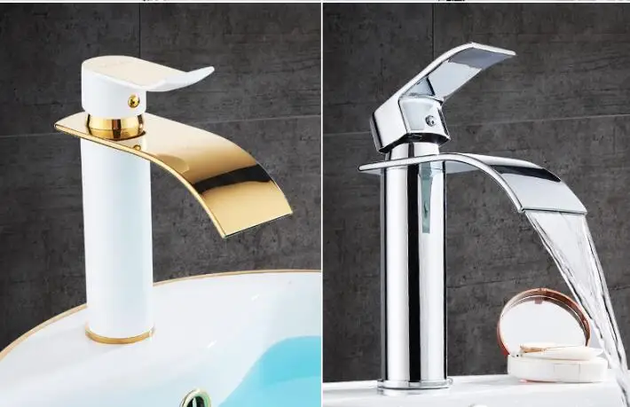 Модный золотой Латунный Кран-водопад для ванной туалетный сосуд раковины Смеситель кран холодной и горячей воды Хром, ординарный Рычаг