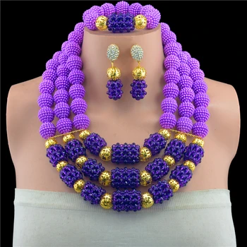 

Fashion New Women Bridal Wedding Jewelry Sets Dubai Italy Flower Necklaces Purple African beads Jewelry Set Accessories