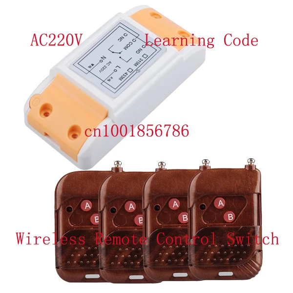 

220V 10A 1CH RF wireless remote control system 1 Receiver&4 Transmitter Learning code adjustable control switch
