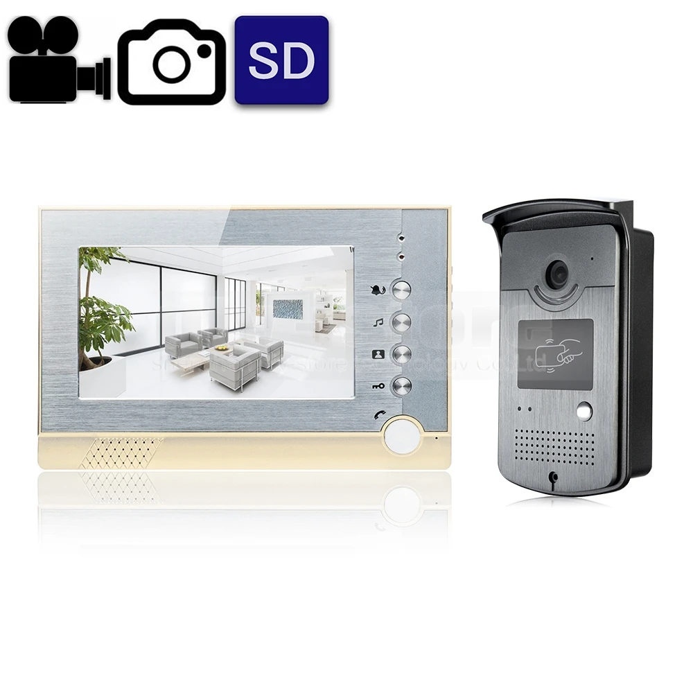 buy DIYSECUR Video Record Photograph 7 inch Wired Video Door Phone Intercom Home Security System RFID Camera LED Night Vision