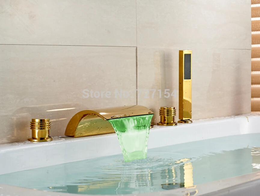 

Free shipping! Luxury LED Color Changing Waterfall Tub Faucet Hand Shower Sprayer Deck Mounted