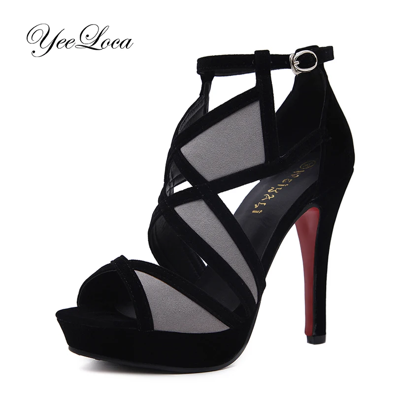 

Women Platform Cutout Stilettos Sandals Unique Geometric Laser Open Toe Harmoni Heeled Ankle Strapy Suede high heel Party Shoes