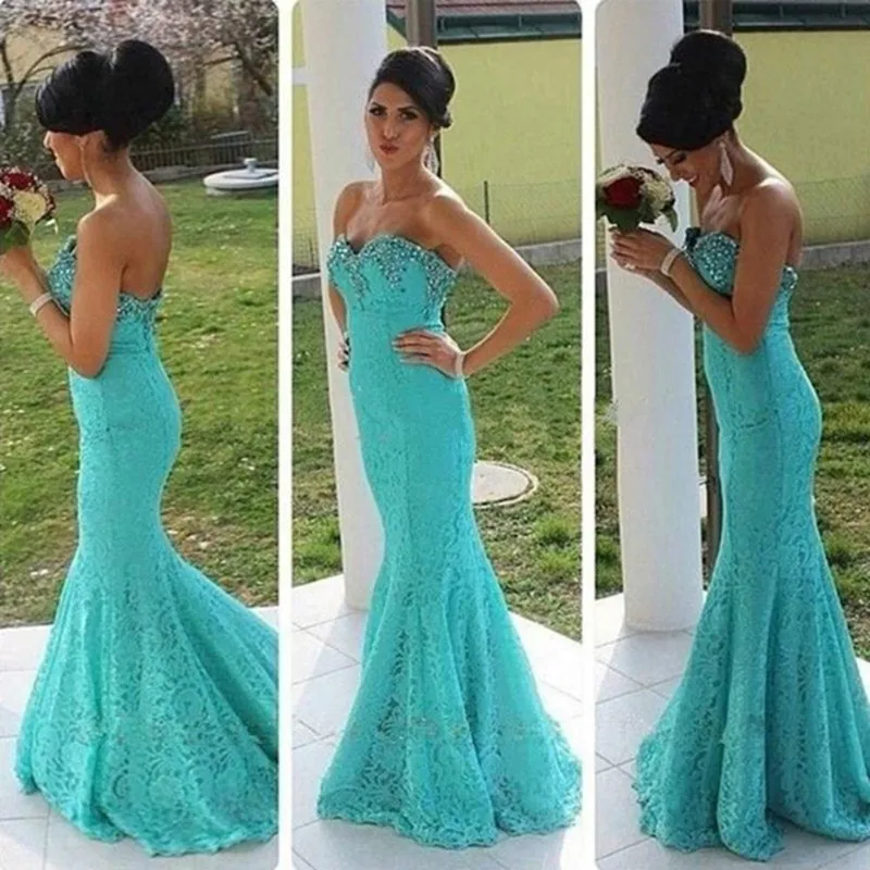 

2017 Mermaid Long Evening Dresses Sweetheart Sleeveless Appliques Lace Court Train Prom Dress beading Crystal Formal Dress