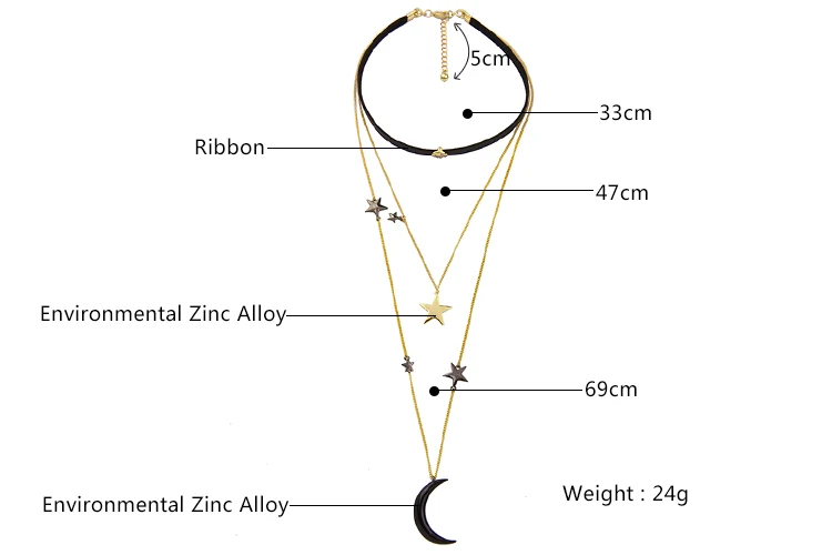 KISS ME New Popular Choker Necklace Three Layers Alloy Stars Moon Necklaces for Women Fashion Jewelry - Image 2