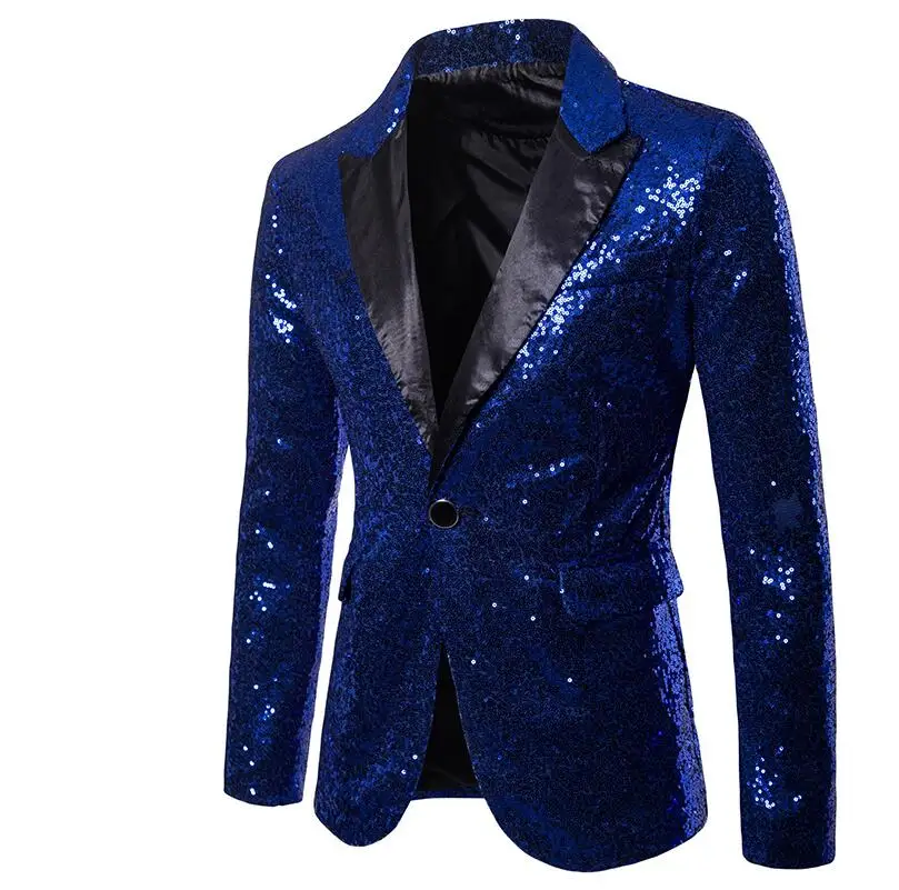 Синий Мужские костюмы, блейзер с золотыми пайетками, masculino slim fit casaco jaqueta masculina, для певицы для сцены, пальто, мужская куртка, одежда, красная мода - Цвет: Синий