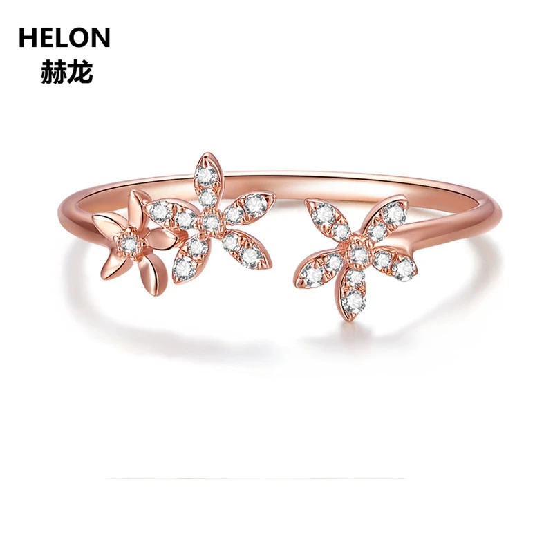 

Solid 14k Rose Gold Ring Natural Diamonds Engagement Wedding Ring for Women Anniversary Birthday Party Fine Jewelry Flower