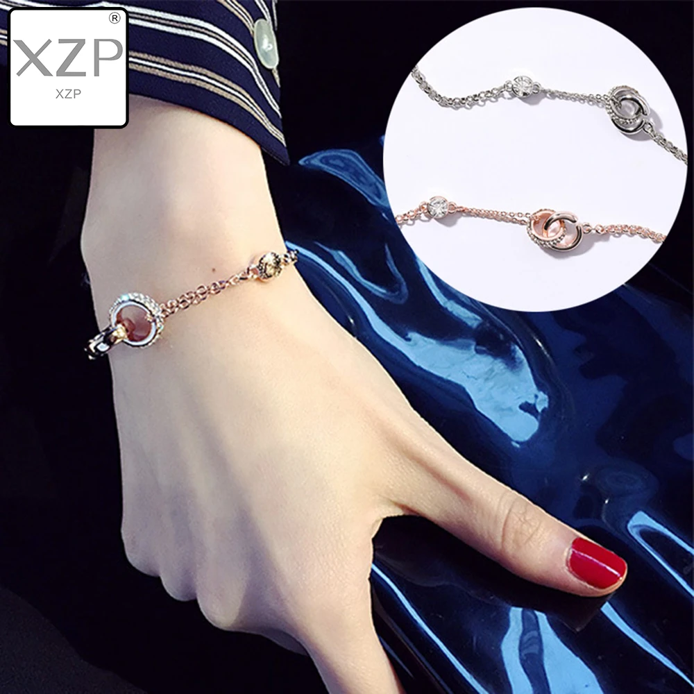 

XZP GIRLFRIEND Bracelets for Women Adjustable Friendship Bracelet Simple Double Circle Cross CZ Bangles Women Fashion Jewelry