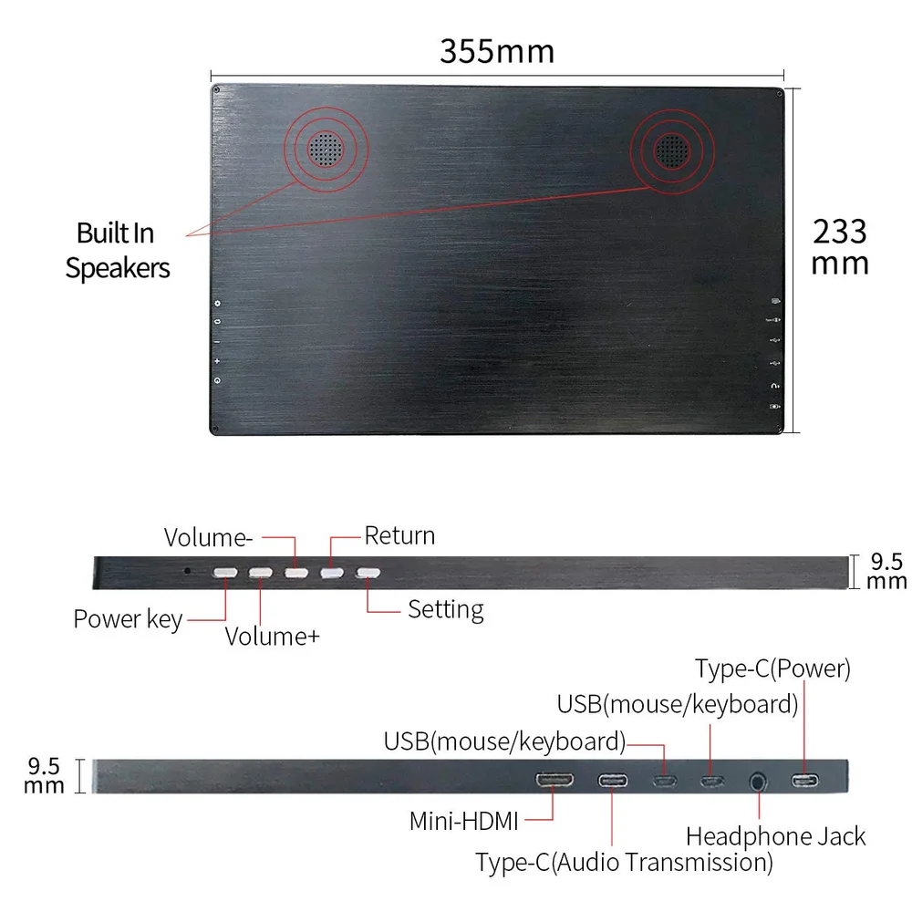  Portable Monitor 15.6 inch Type-C（USB-c）Touch screen HD 1920 x 1080 IPS LCD/LED Display HDMI/ Inter