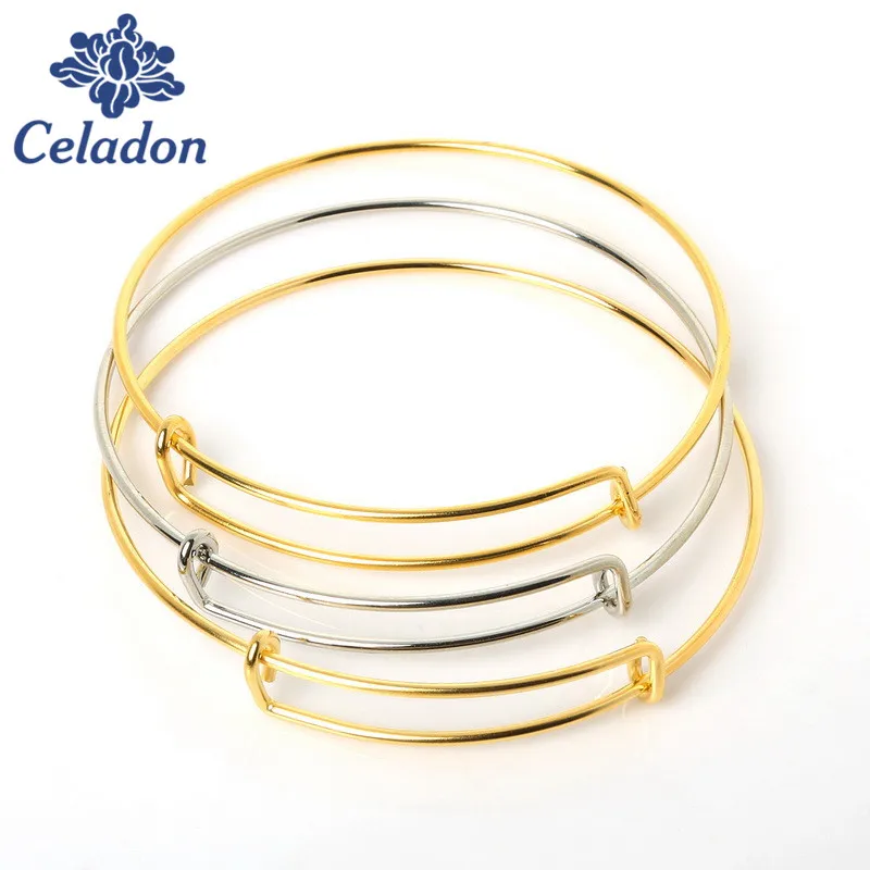 

Hot 10pcs/lot Gold Silver Plated Charming Expandable Bangles Women Lady Wire adjustable bangle Bracelet For fashion gift Charms