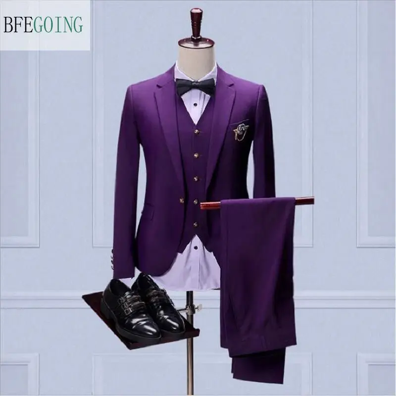 

Fashion Regular Bridegroom Tuxedos Single Breasted Groom Wear Vest +Pants +Tie For Wedding /Evening Party