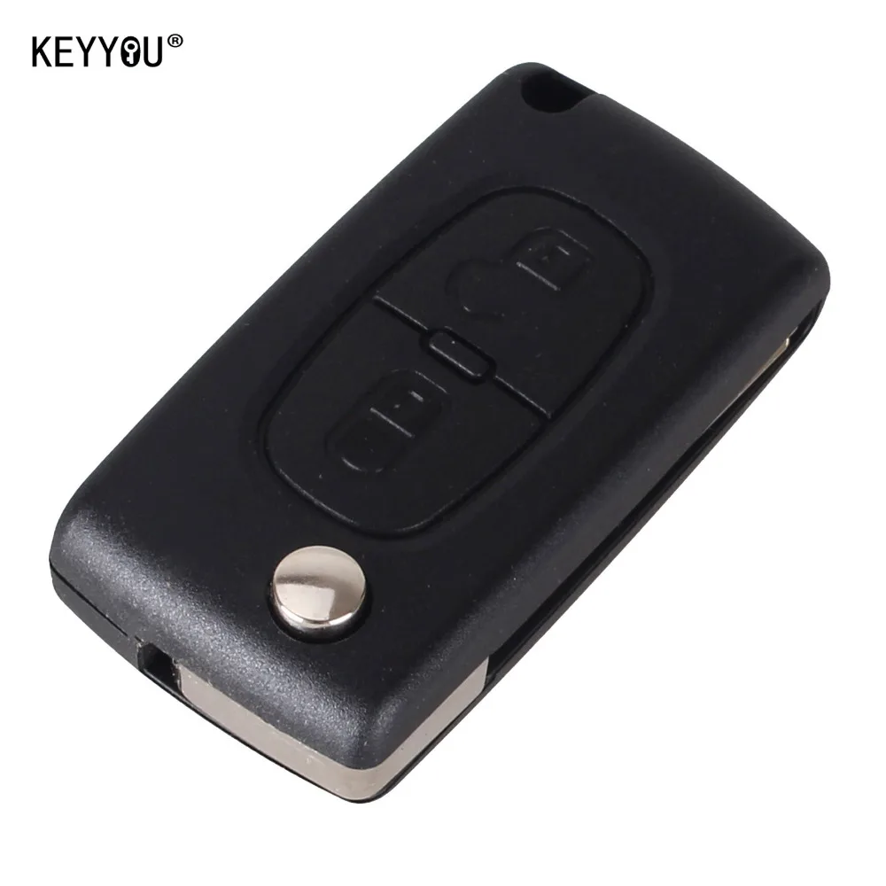 

KEYYOU Replacement 2 Button Remote Flip Folding Key Fob Case Shell Blade For Citroen C2 C3 C4 C5 C6 C8 With LOGO