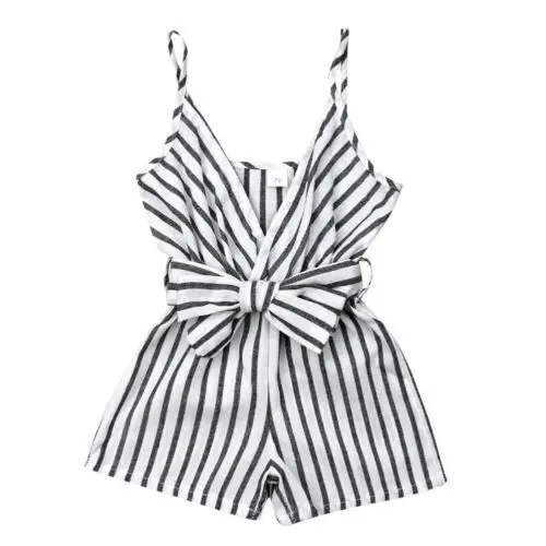

baby girl romper 2019 Summer Newborn Kid Baby Girl Striped Strap Romper Sunsuit Bow Outfit Clothes