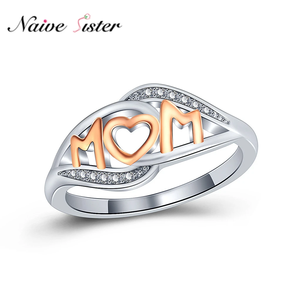 de cobre para mamá y mujer, para día de la madre Joyería Moderna, 2 tonos, Color oro blanco, amor, anillo de circonia cúbica para mujer|Anillos| - AliExpress