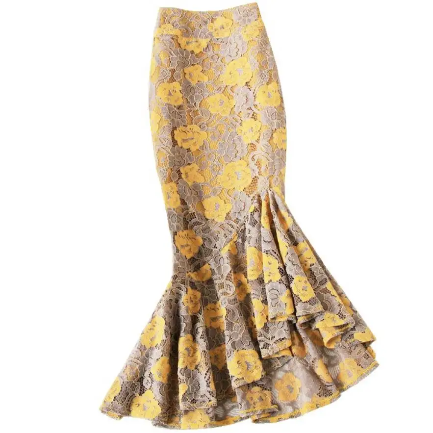 

plus size 4XL!Irregular lace fishtail skirt high waist women summer package hip mermaid skirt office lady