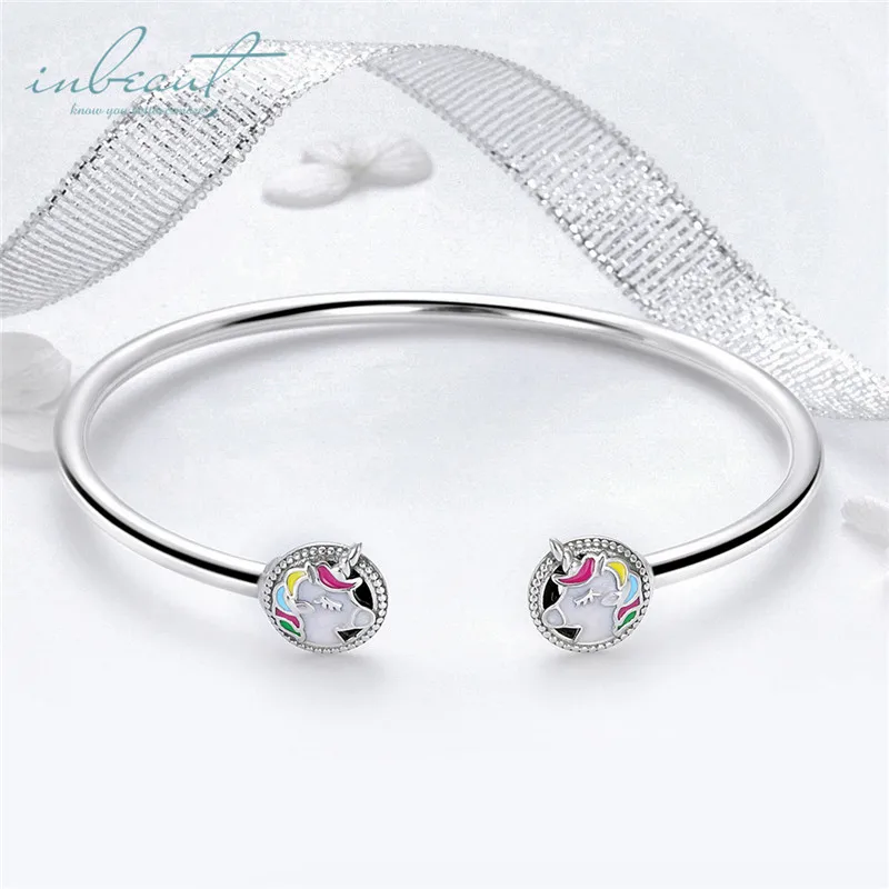 

inbeaut Silver Colorful Unicorn Bangle Children Fairy Story Animal S925 Beads Bracelet Women Jewelry for Female Wedding Gift