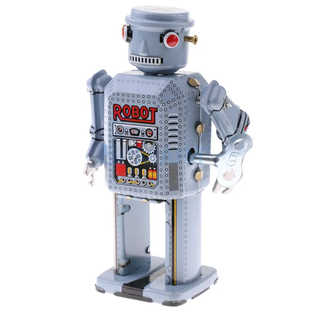 2pcs Vintage Wind Up Clockwork Mechanical Walking Robot Model Tin Toy Collections Kids Adult Gift Home Display Decor