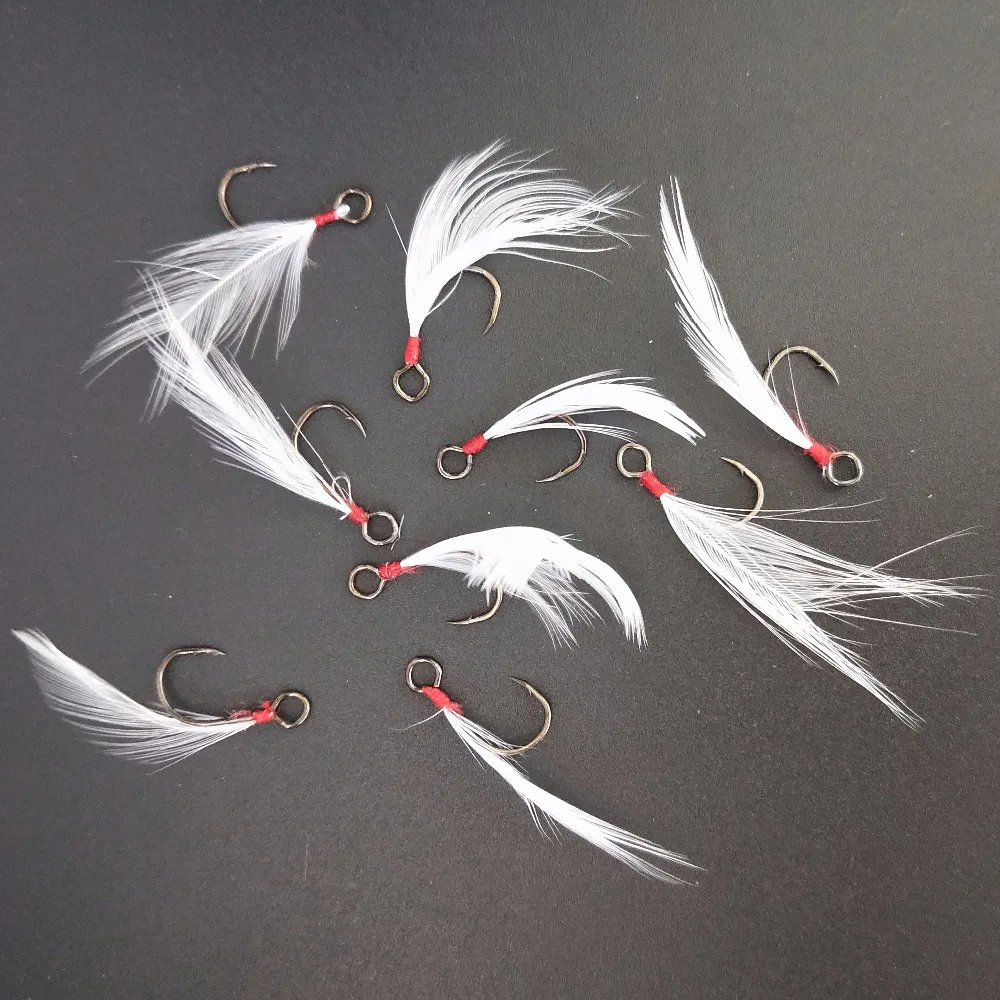 

10pc Feathered Treble Hooks Jigging Fishhook Feather Roped Hook Assembled Paillette Fishing Accessory Tackle Pesca