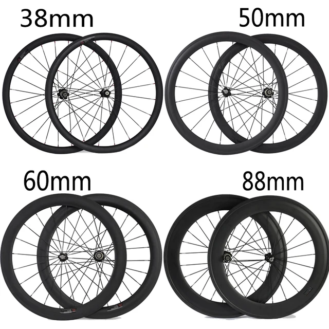 Best price at $269 Cheap 24mm 38mm 50mm 60mm 88mm Carbon Clincher Tubular Road Bike Bicycle Wheels Super Light Carbon Wheels Racing Wheelset