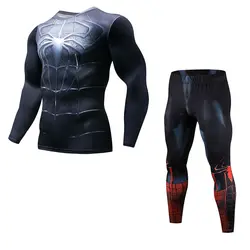 Супергерой Человек-паук костюм 3D футболка с длинным рукавом колготки брюки Для мужчин сжатия наборы новая мода спортивный костюм Для