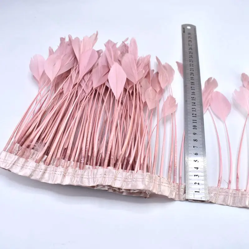 

2Meters Leather pink Goose Feathers trims ribbon for Sewing clothing DIY Dyed natural Feather for Crafts plumes Party decoration