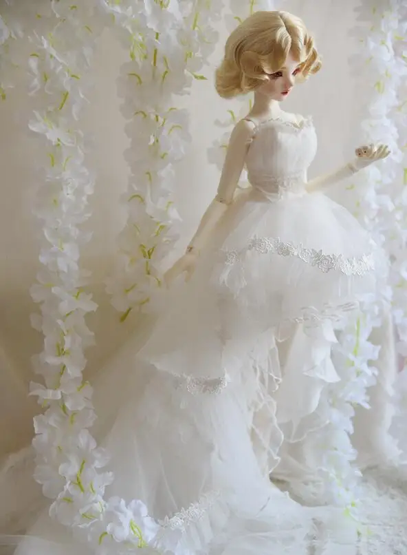 Новинка Классическое белое кружевное свадебное платье со шлейфом 1/3 1/4 BJD Кукла SD