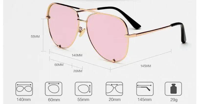 Черные мини солнцезащитные очки люксовый бренд Женская мода зеркальные розовые очки Пилот Стиль Взрослые Девушки Солнцезащитные очки градиент UV400
