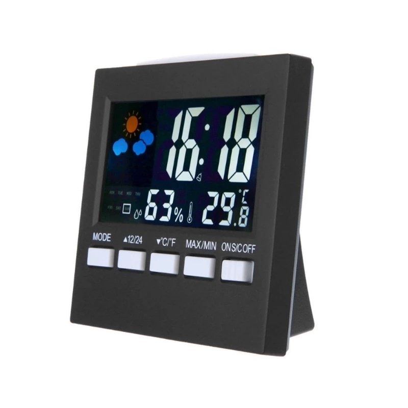 

Digital Display Thermometer Humidity Clock Colorful LCD Alarm Calendar Weather