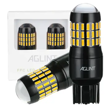 

AGLINT 2PCS Amber LED Replacement Bulbs 7443 T20 W21W For Brake Lights Tail Lights 4014 66SMD With Projector Lens 12V 24V