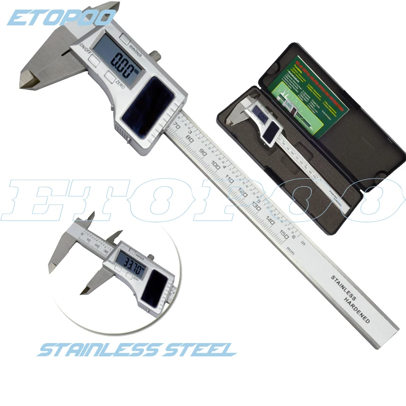6inch 0.01mm Solar Digital Caliper solar Stainless steel electronic vernier caliper solar energy