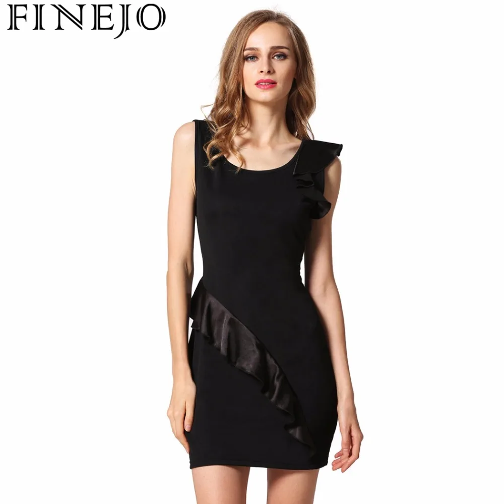 ##BUY Finejo Stylish Ladies Women Sexy Sleeveless Sundress Package Hip Ruffles Decor Slim Party Pencil Dress